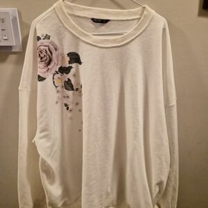 SHEIN CURVE White Floral Print Sweatshirt